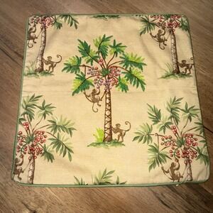 Beaded Monkey Throw Pillow Tropical Jungle 16.5x16.5 Piping Palm Tree *no Insert